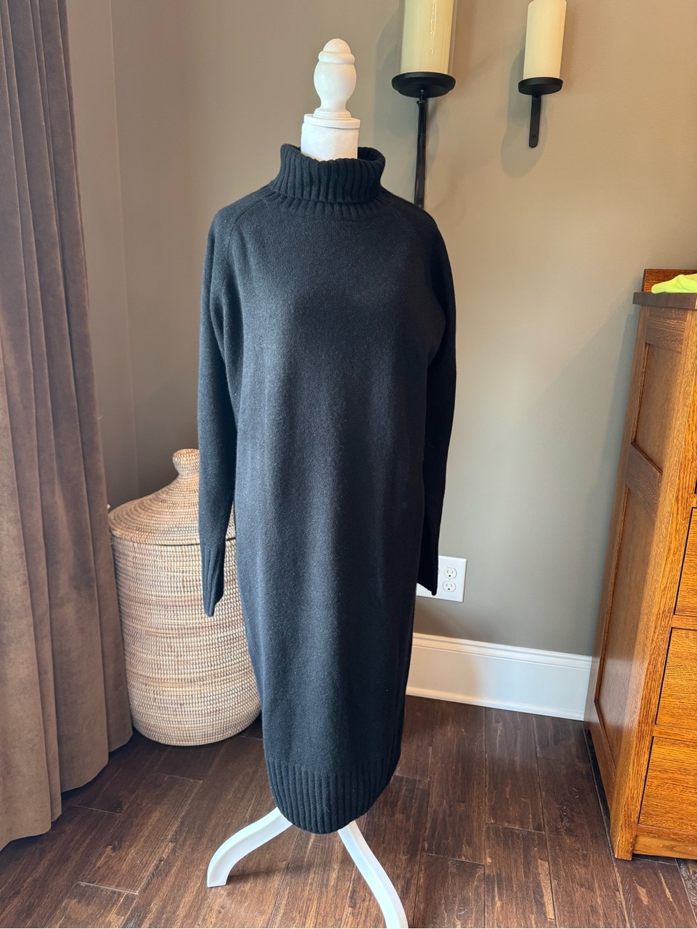NAADAM Black Turtleneck Knit Midi Dress
